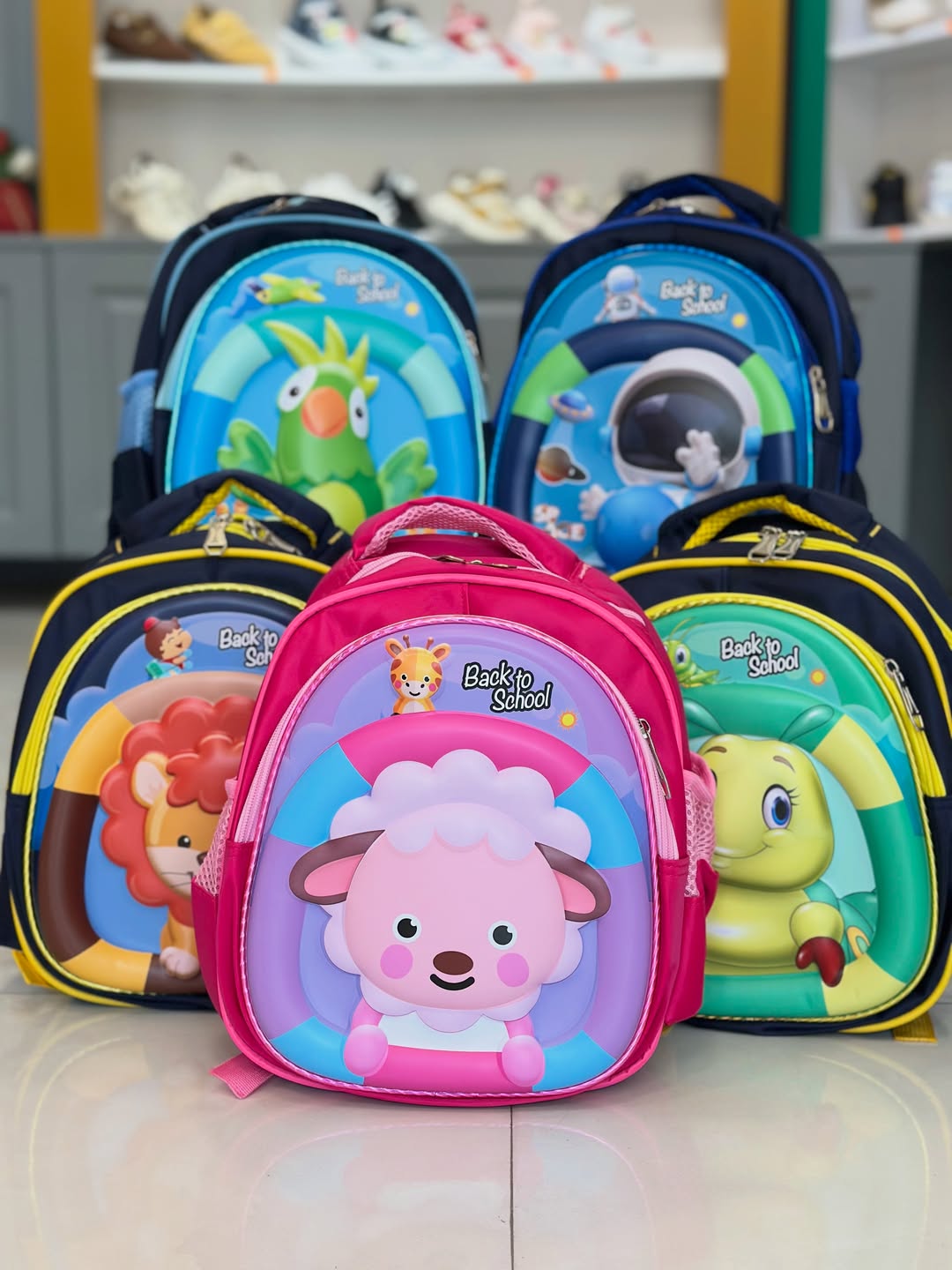 کوله پشتی رویه فایبر وارداتی  با طرح حیوانات back to school